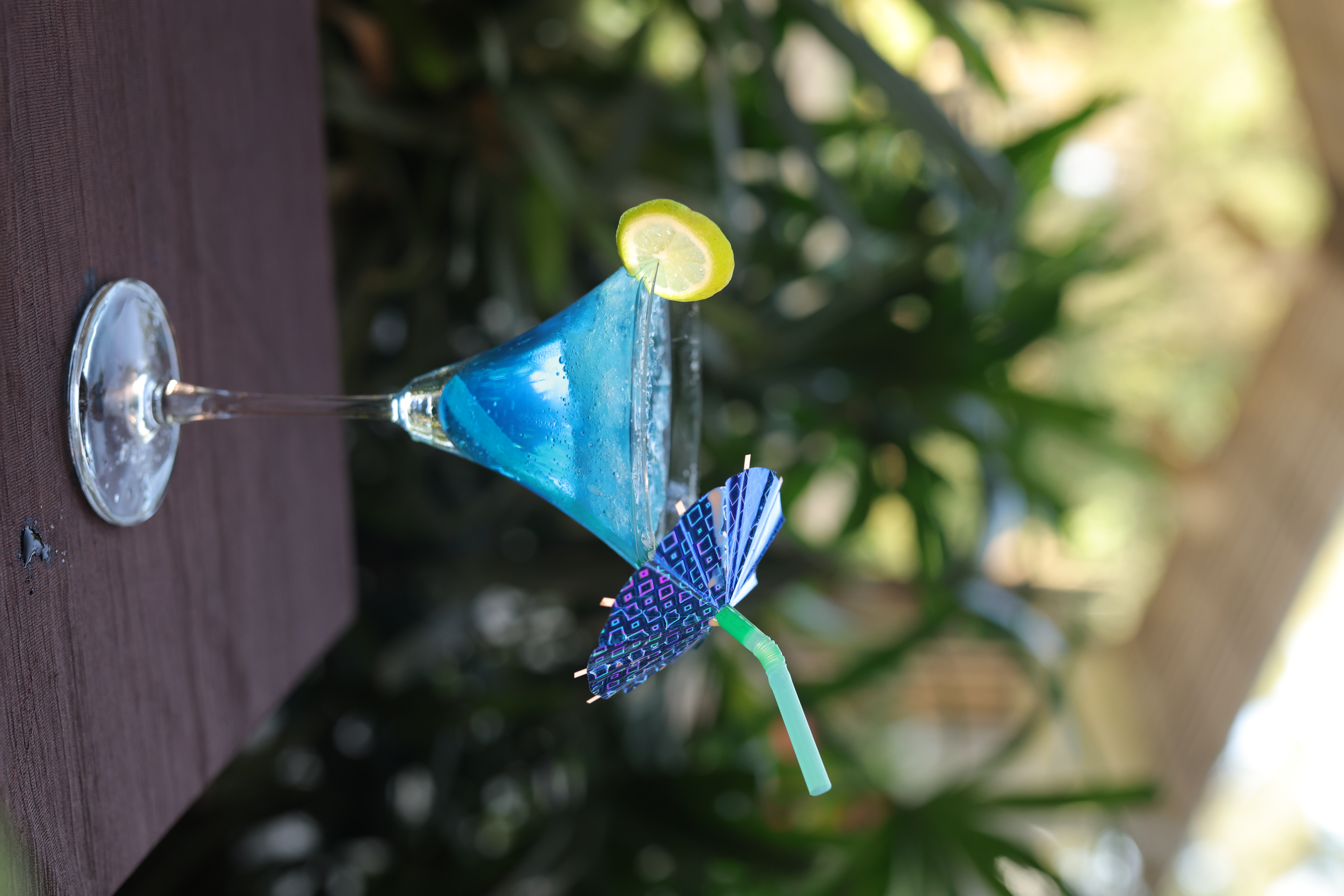 Blue lagoon mocktail in a martini glass at Jatra Countryside